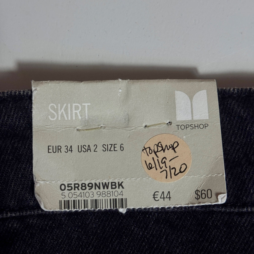 NWT Topshop Moto Black Denim Mini Skirt Rainbow Glitter Stripe Raw Hem Size 2