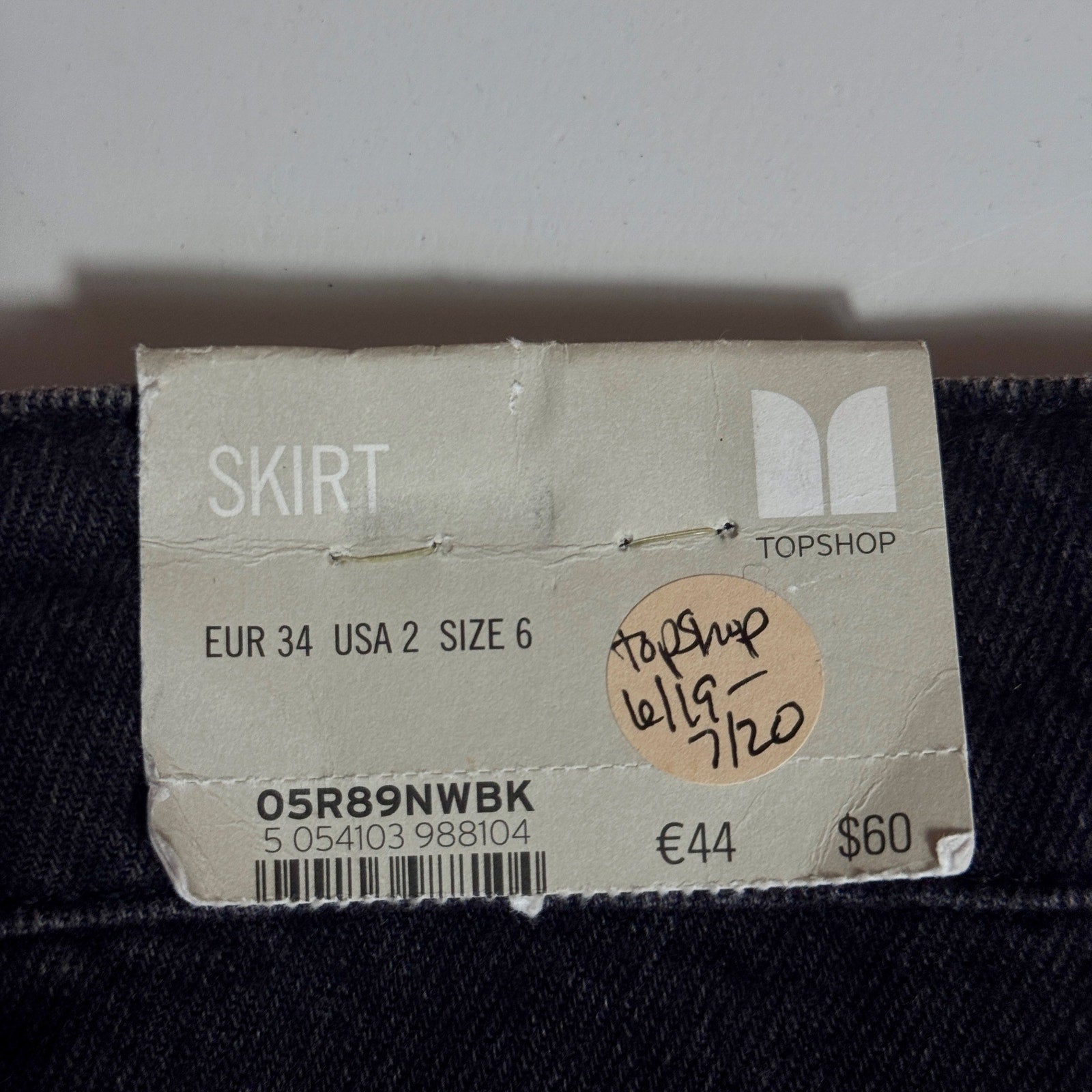 NWT Topshop Moto Black Denim Mini Skirt Rainbow Glitter Stripe Raw Hem Size 2
