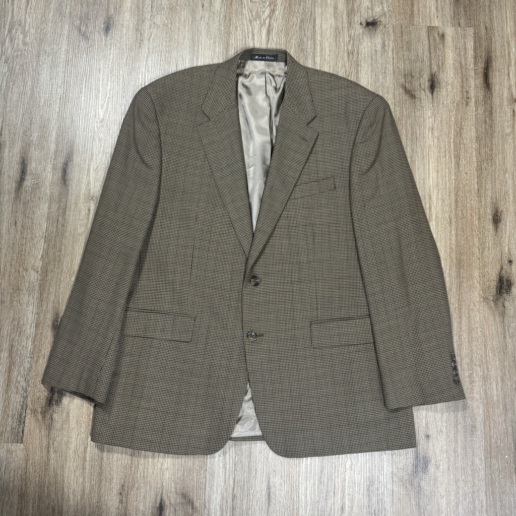 CHAPS 100% Wool Houndstooth Sport Coat Blazer 44R Brown Woolmark