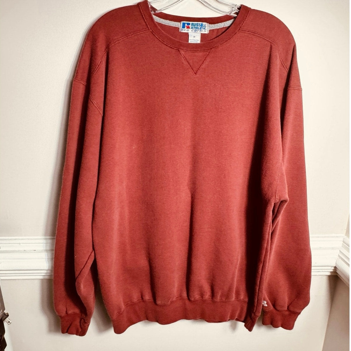 Vintage Russell Athletic Pro Cotton Crewneck Sweatshirt Faded Red Made USA Sz M