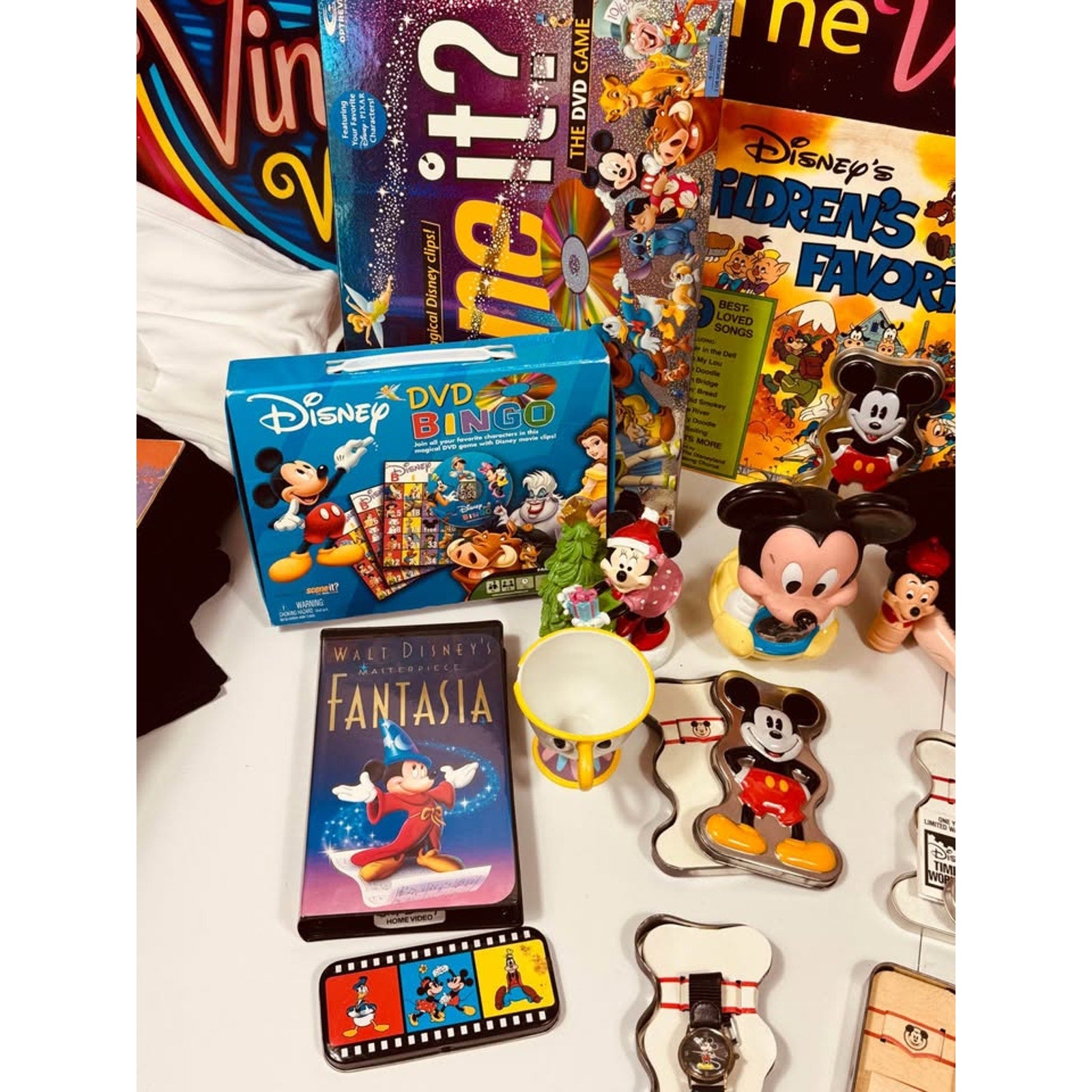 Vintage Disney Collectibles Mega Lot Mickey Mouse Watches Snow White VHS Vinyl Disneyana