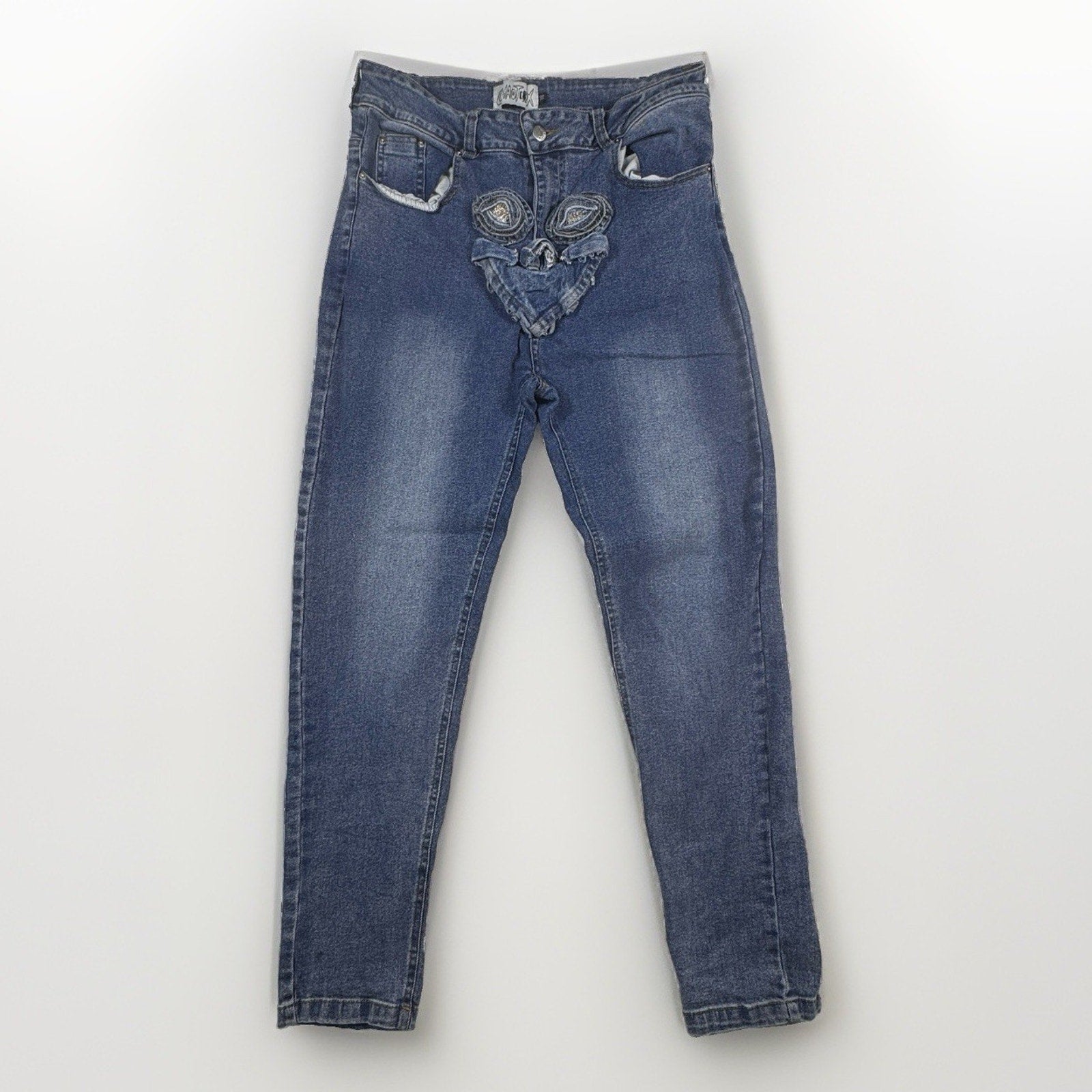 Rare Ghost Supply x Chaotix Studios 1 of 1 Reworked Alien Face Denim Jeans 32x27
