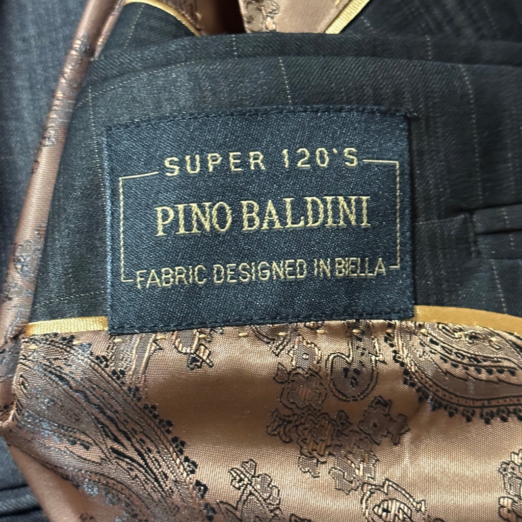 Pino Baldini 3 Pc Suit 48L 43W Charcoal Gray Windowpane Plaid Super 120s