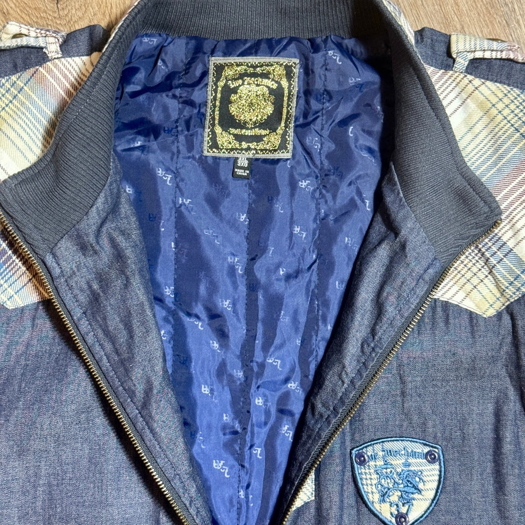 Live Mechanics Plaid Chambray Full Zip Vest 3XL Y2K Motorcycle Biker Denim Vest
