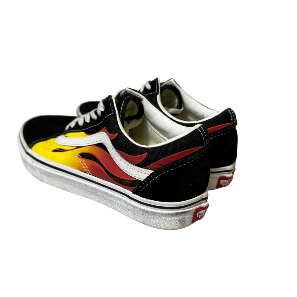 Vans Old Skool Flame Sneakers Black Yellow Red Canvas Skate Shoes Men's 5.5 Women 7