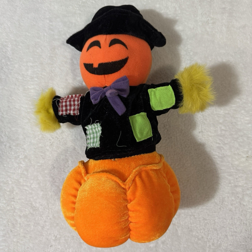 Vtg Peek-A-Boo Toys 13.5” Pumpkin Scarecrow Plush Jack O Lantern Halloween Decor