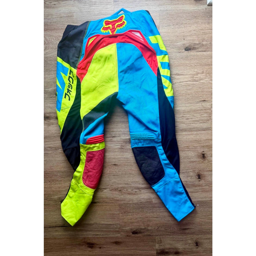 Y2K Fox Racing 360 Motocross Pants Size 34 Blue Yellow Red MX ATV Dirt Bike L