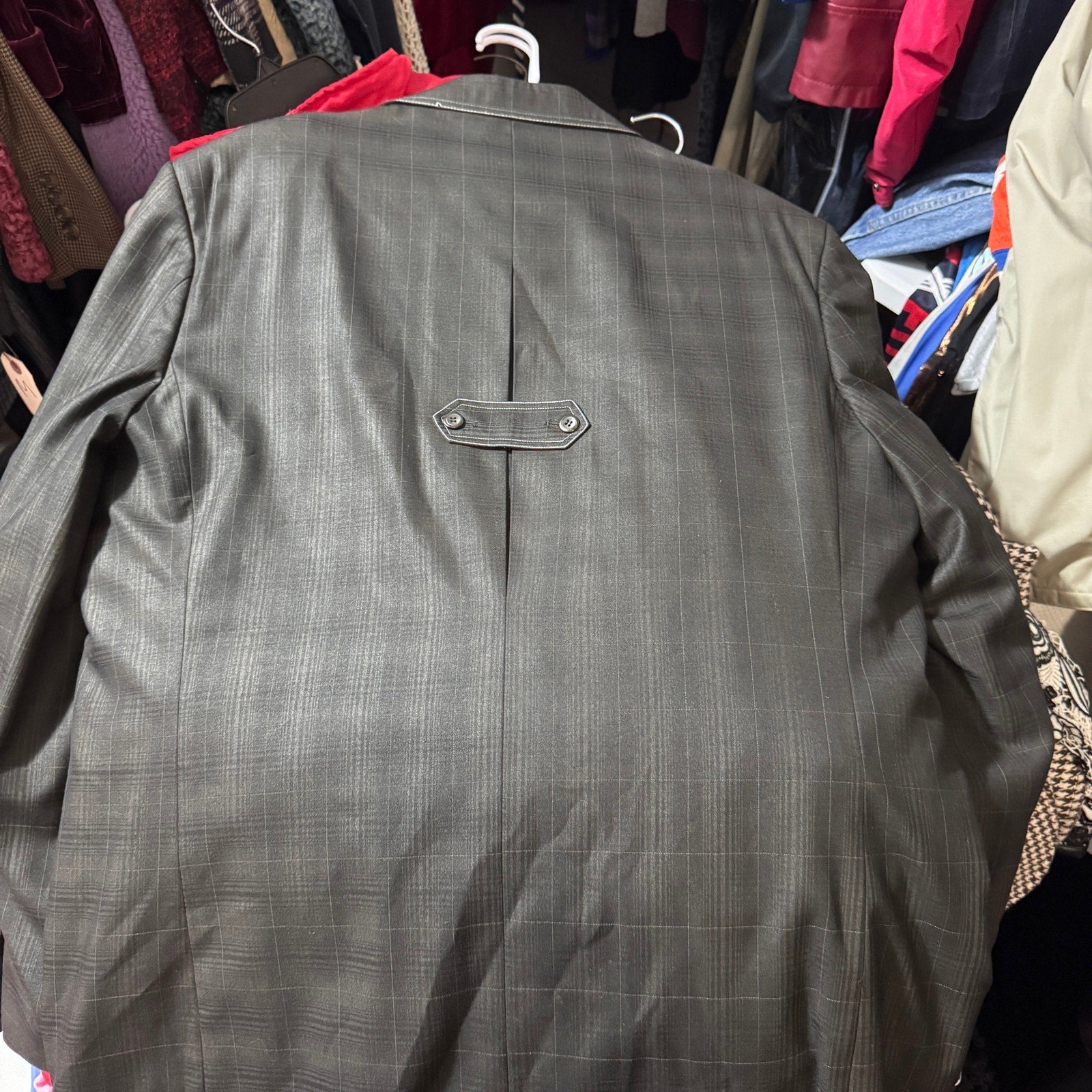 Pino Baldini 3 Pc Suit 48L 43W Charcoal Gray Windowpane Plaid Super 120s
