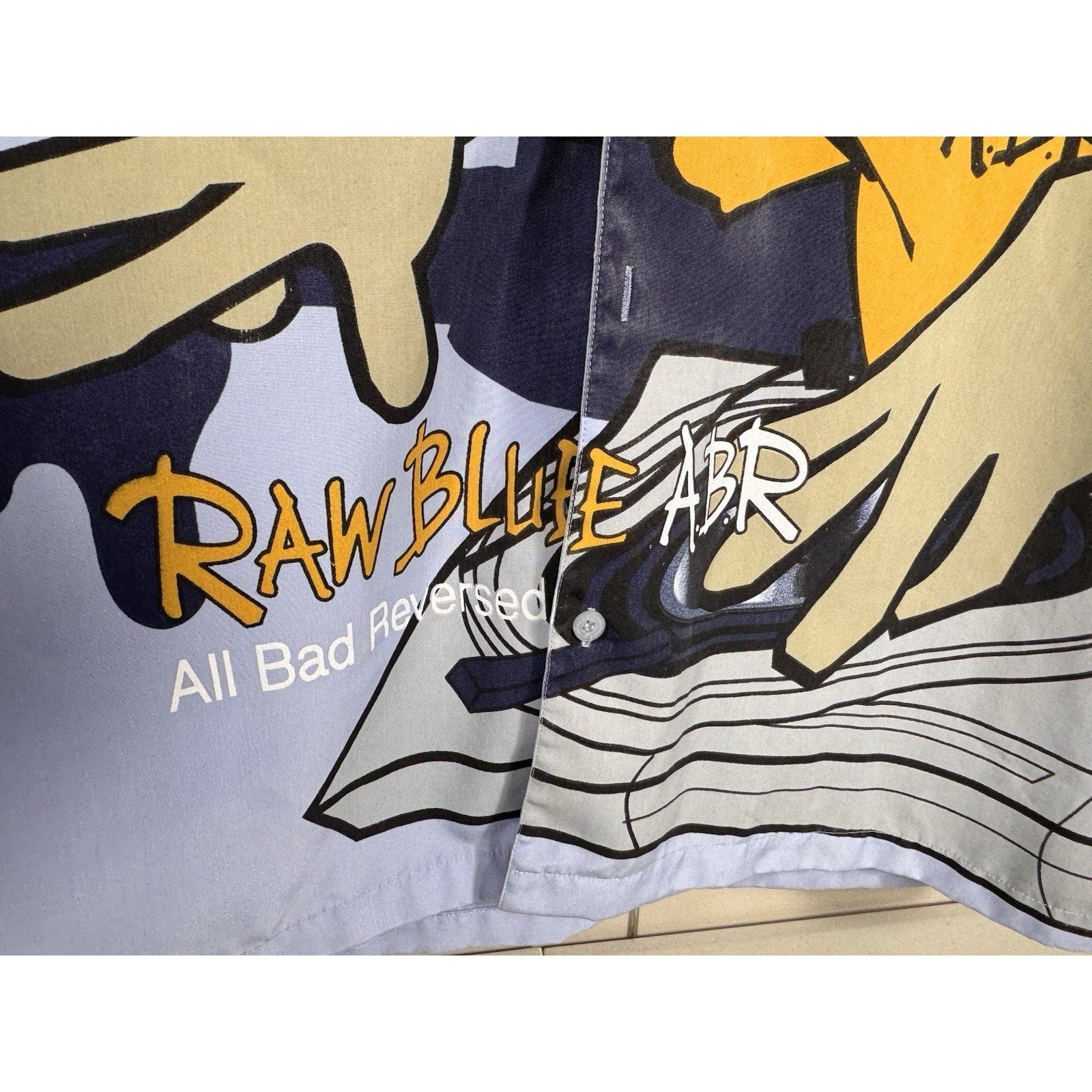 Vtg Y2K Raw Blue ABR All Bad Reversed DJ Button Up Shirt 2XL Graphic 2000s Rare