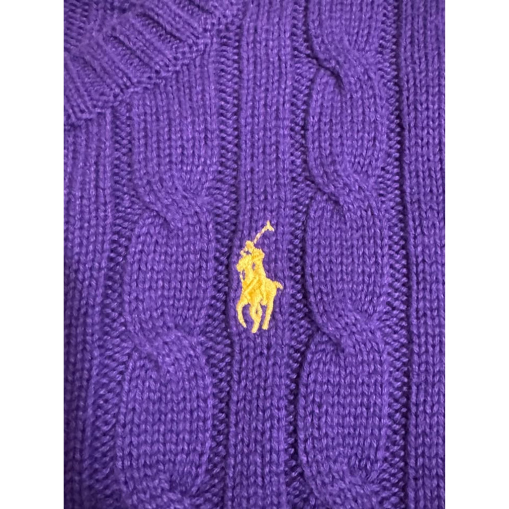 Vtg Polo Ralph Lauren Cable Knit Sweater Purple Yellow Pony Women XL 16