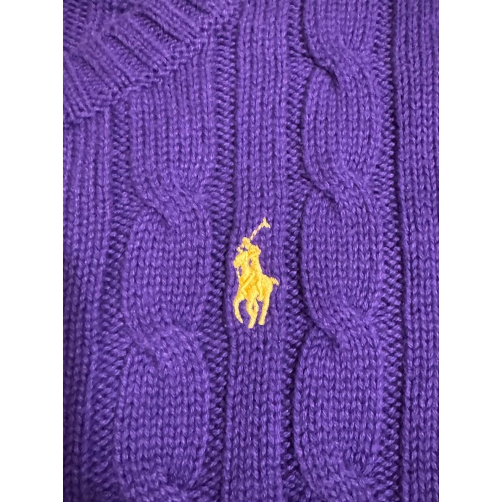 Vtg Polo Ralph Lauren Cable Knit Sweater Purple Yellow Pony Women XL 16