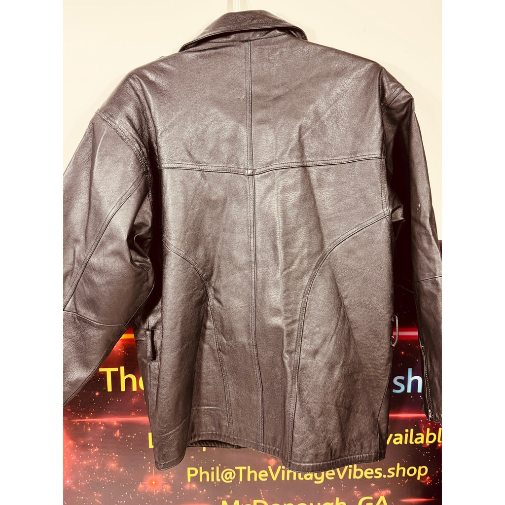 Vintage USA Made Wilda Genuine Leather Motorcycle Jacket Black Biker Cafe Racer Coat
