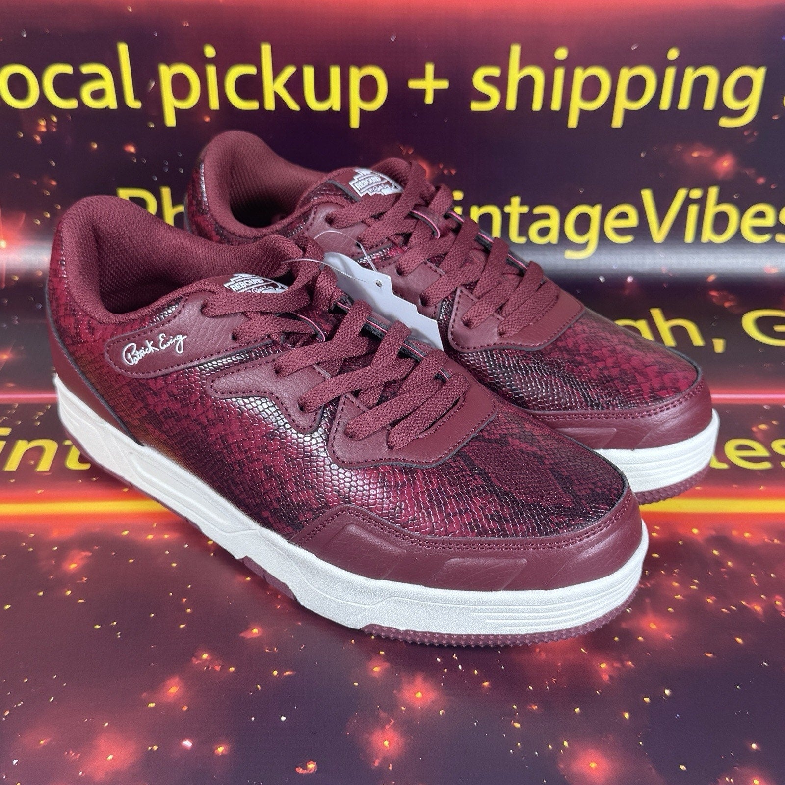 Patrick Ewing Rebound Backcourt Snake Burgundy Sneakers Shoes 1RMSN06-117 8.5