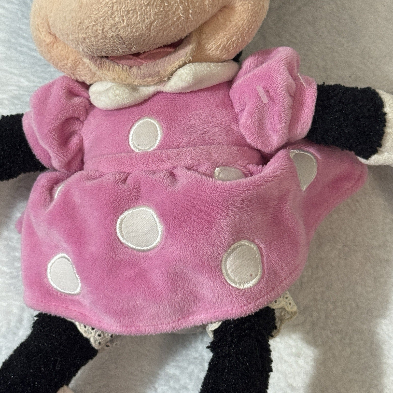 Disney Parks Minnie Mouse Plush 18” Pink Polka Dot Dress Bow Theme Park Used