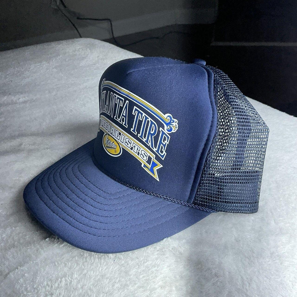 Vintage Atlanta Tire Specialist Bandog Blue Mesh Snapback Trucker Hat Nissin Cap