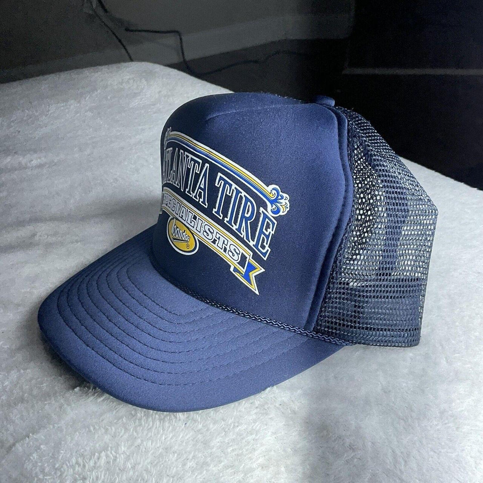 Vintage Atlanta Tire Specialist Bandog Blue Mesh Snapback Trucker Hat Nissin Cap