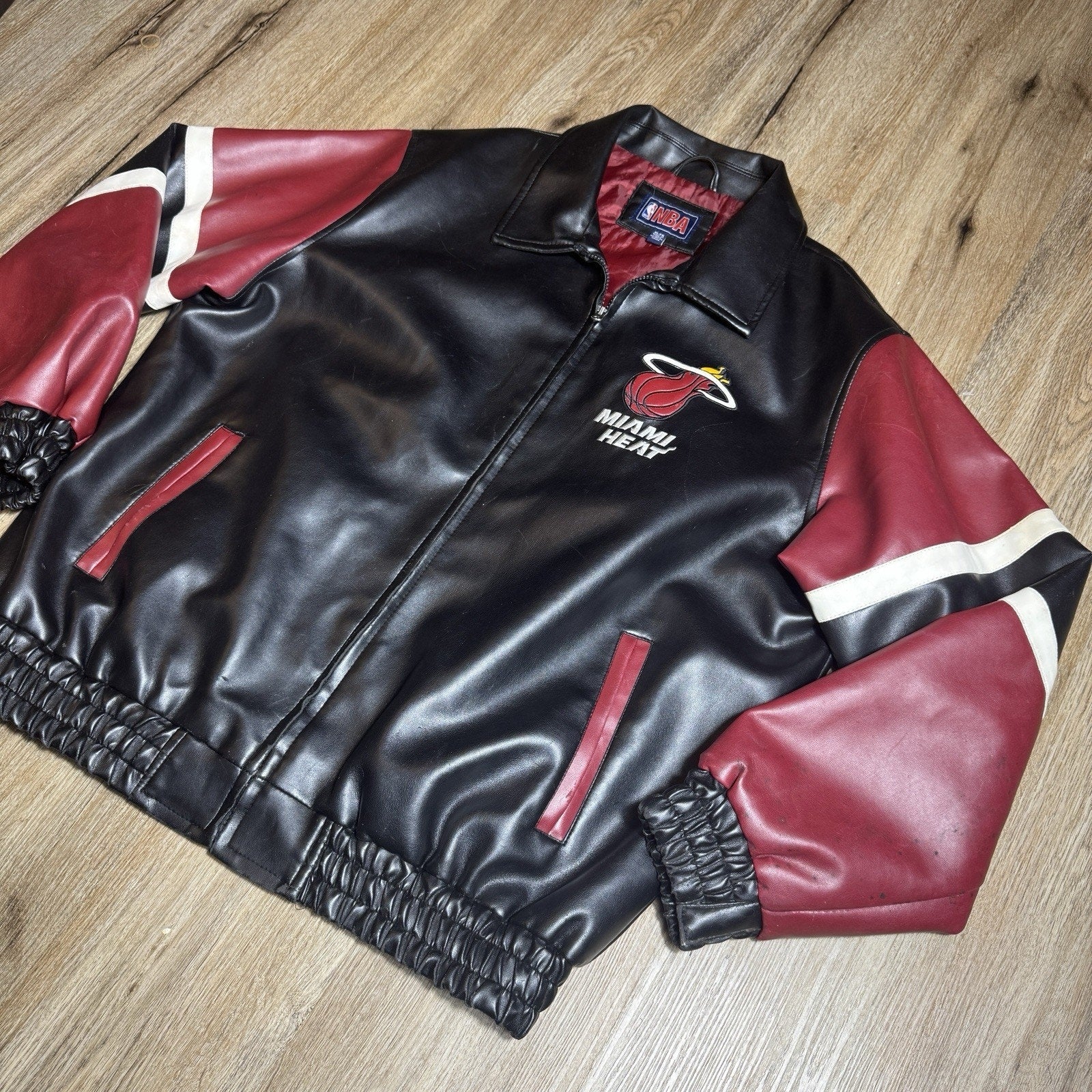 Vintage Y2K Miami Heat NBA Basketball Black Leather Bomber Jacket Men’s XL RARE
