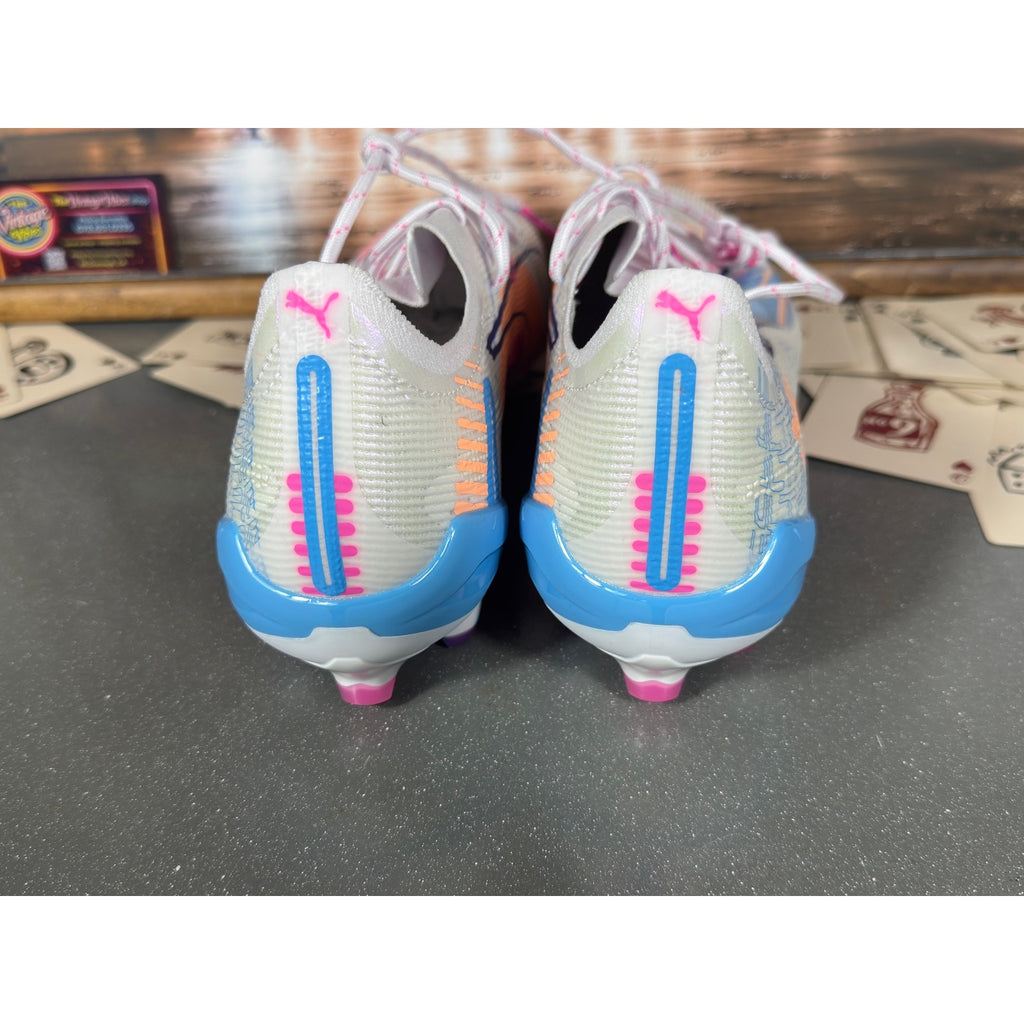 Puma Ultra Match FG/AG Soccer Cleats White Pink Blue 108063-01 Men’s 8.5