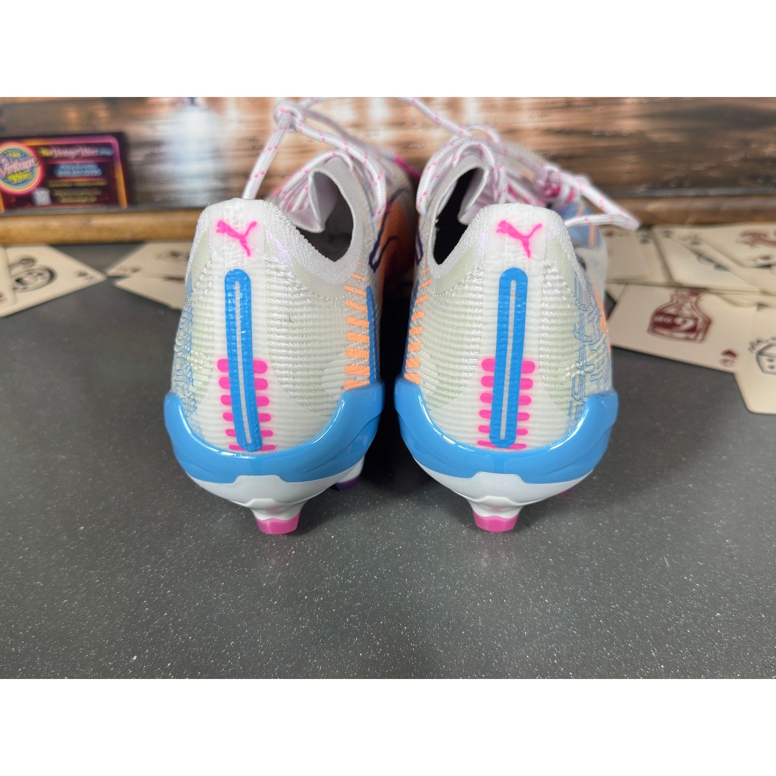 Puma Ultra Match FG/AG Soccer Cleats White Pink Blue 108063-01 Men’s 8.5