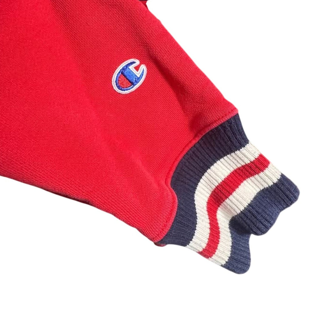 Champion Reverse Weave Cropped V-Neck Sweatshirt Red Women's Small Varsity