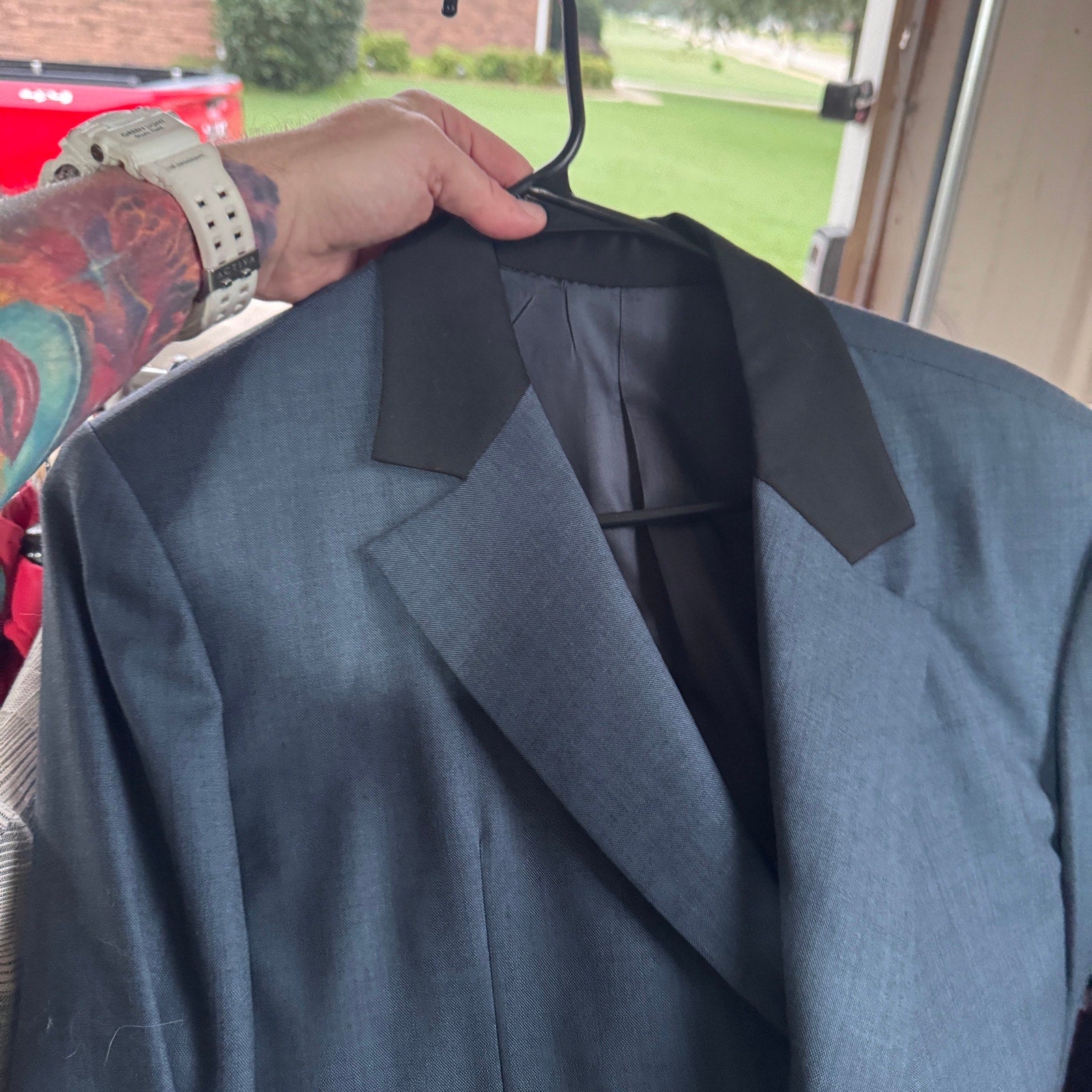 VTG Montalvo Santa Monica Blue Tuxedo Dinner Jacket Black Peak Lapel Bespoke