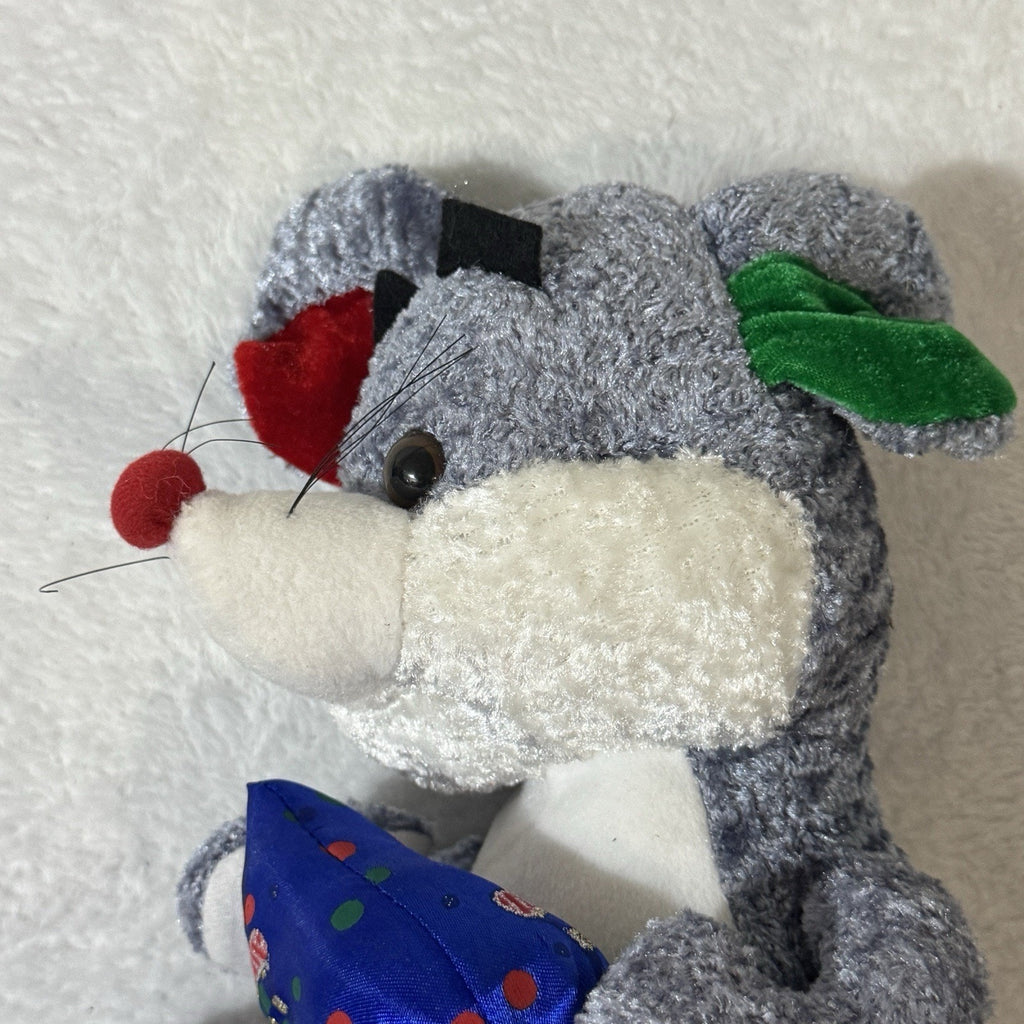 K&K Games Christmas Mouse Plush Gray Red Green Holiday Stuffed Animal Blue Scarf
