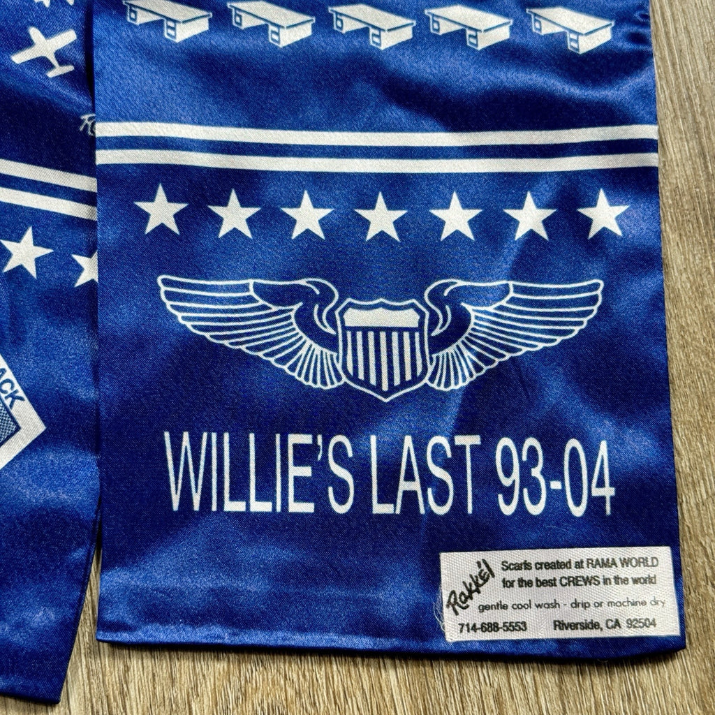 Rakkei Rama World Willie’s Last 93-04 Aviation Crew Pilot Scarf Vtg USA 45”