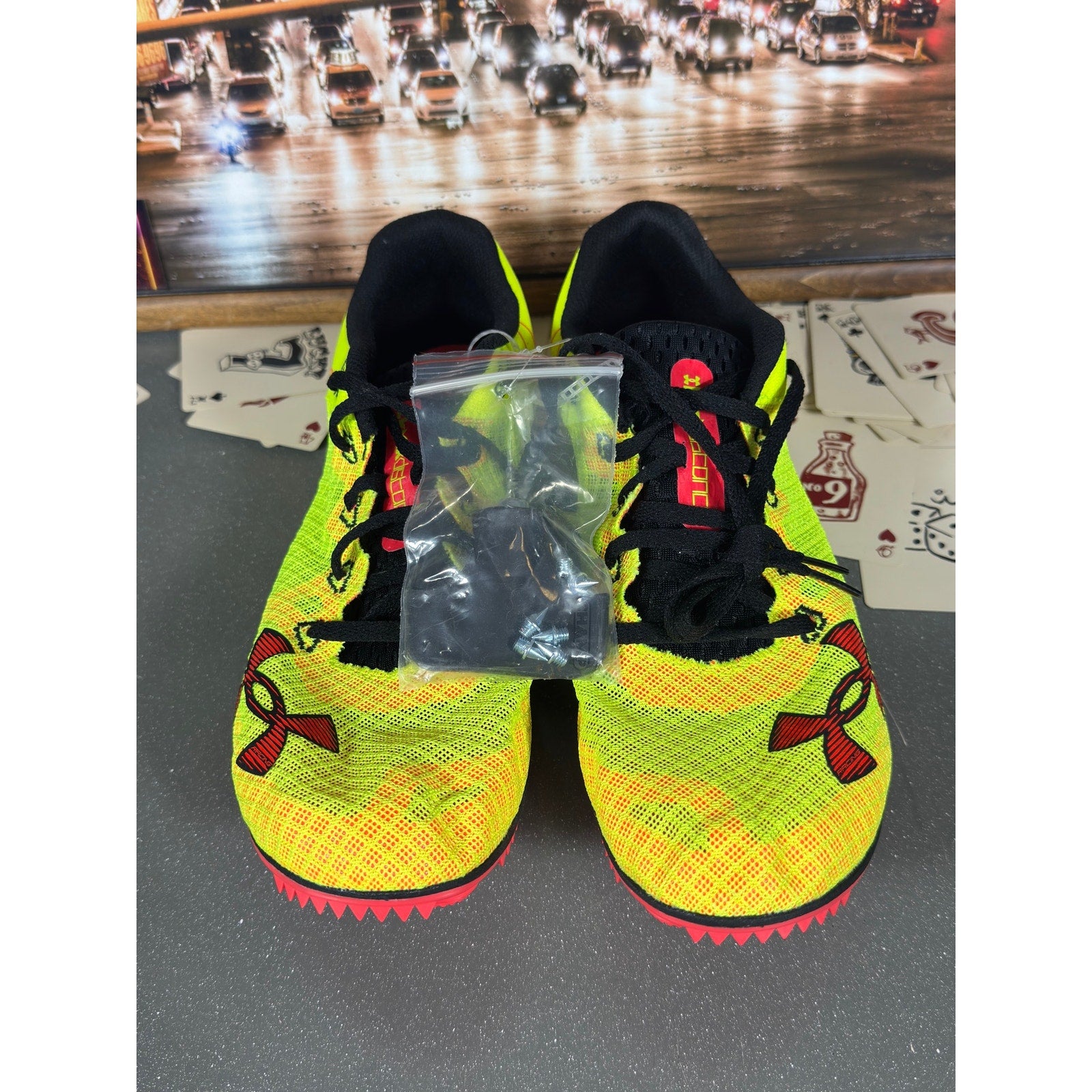 Under Armour UA Distanc Track Spikes Neon Volt Red Sz 11.5 3025460-300 Running