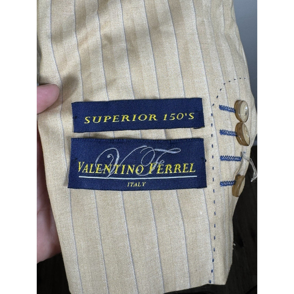 Valentino Ferrel Superior 150’s Beige Pinstripe Suit Men’s 48L 2-Piece Italy 43