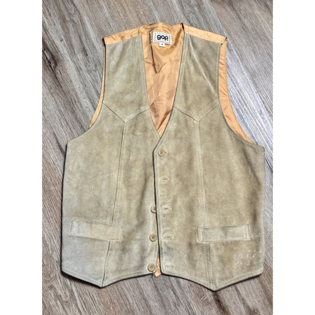 Vtg 70s GAP Suede Leather Vest Mens M Tan Western D-Ring Back Made Korea