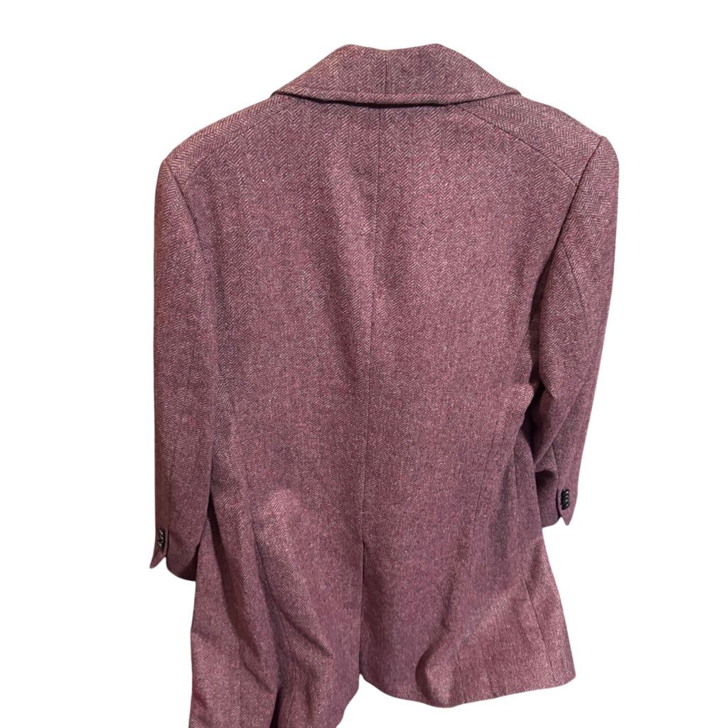 Vintage Burgundy Donegal Tweed Double Breasted Blazer Sport Coat Mens L XL 80s