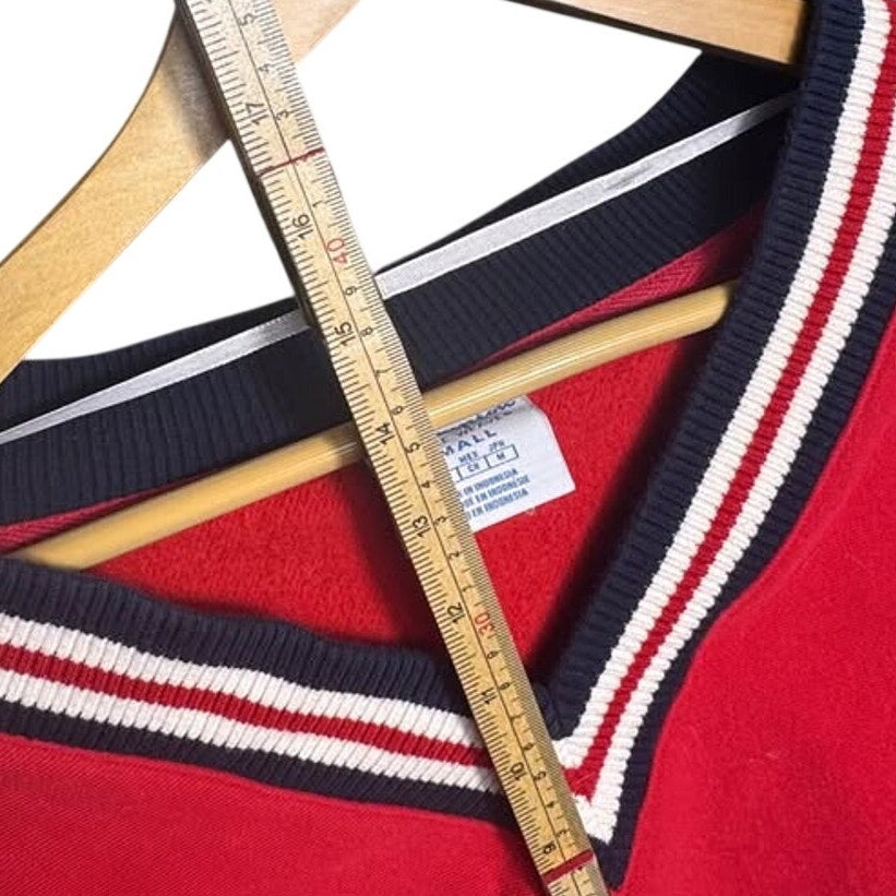 Champion Reverse Weave Cropped V-Neck Sweatshirt Red Women's Small Varsity