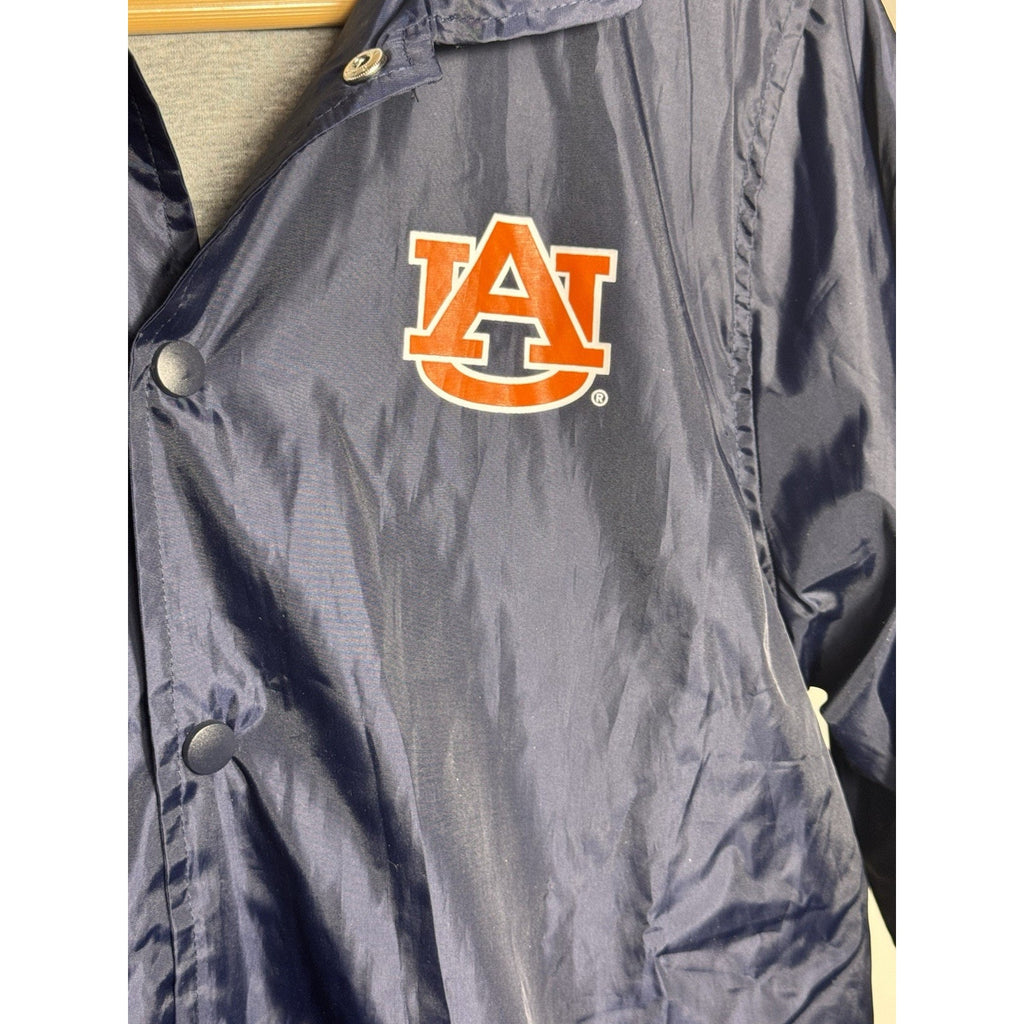 Vtg Auburn Tigers NCAA Coaches Snap Front Windbreaker Jacket Blue Youth L 14/16