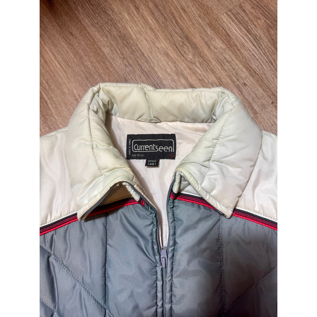 Vintage Current Seen Puffer Jacket & Vest Gray Beige Zip-Off Sleeves XL Korea