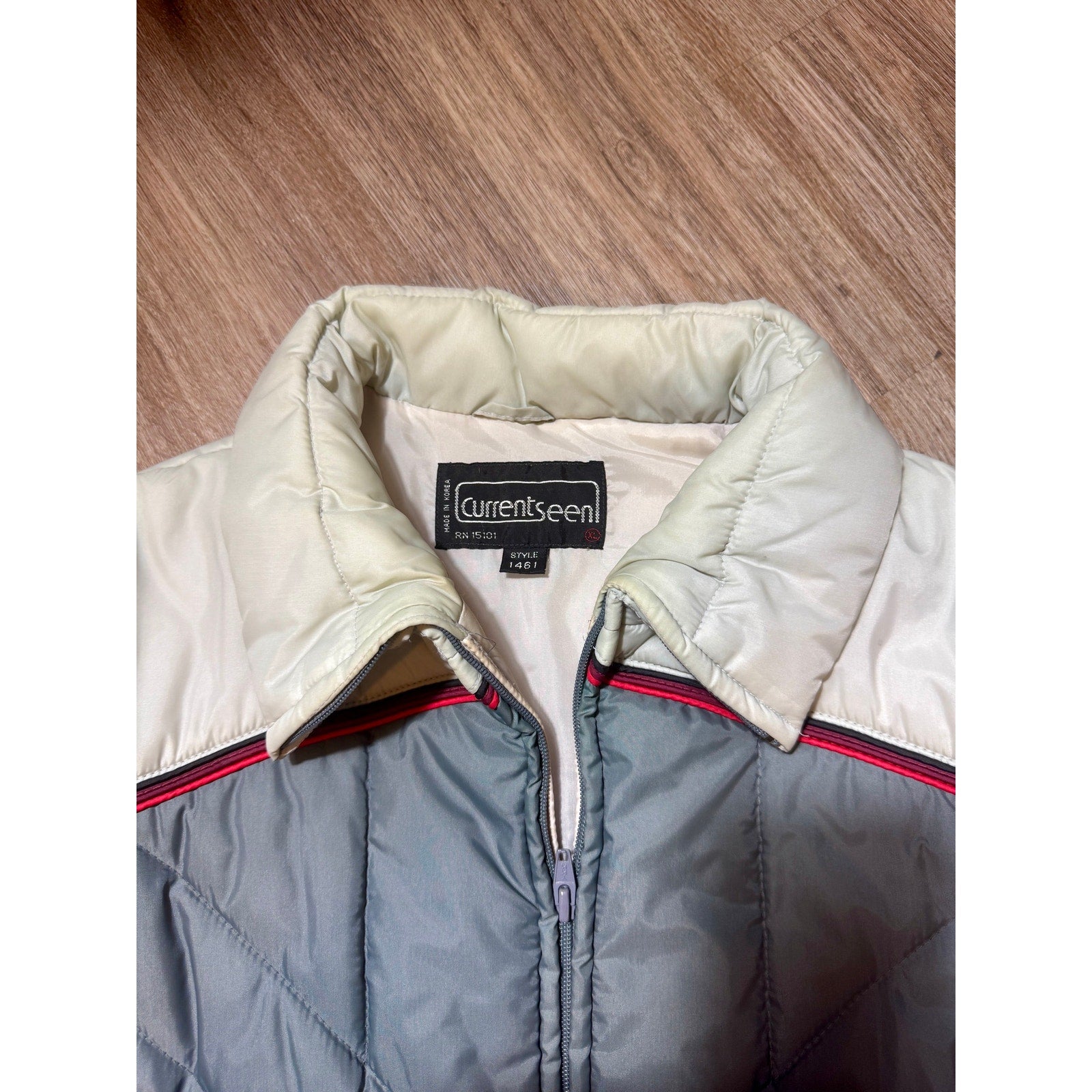 Vintage Current Seen Puffer Jacket & Vest Gray Beige Zip-Off Sleeves XL Korea
