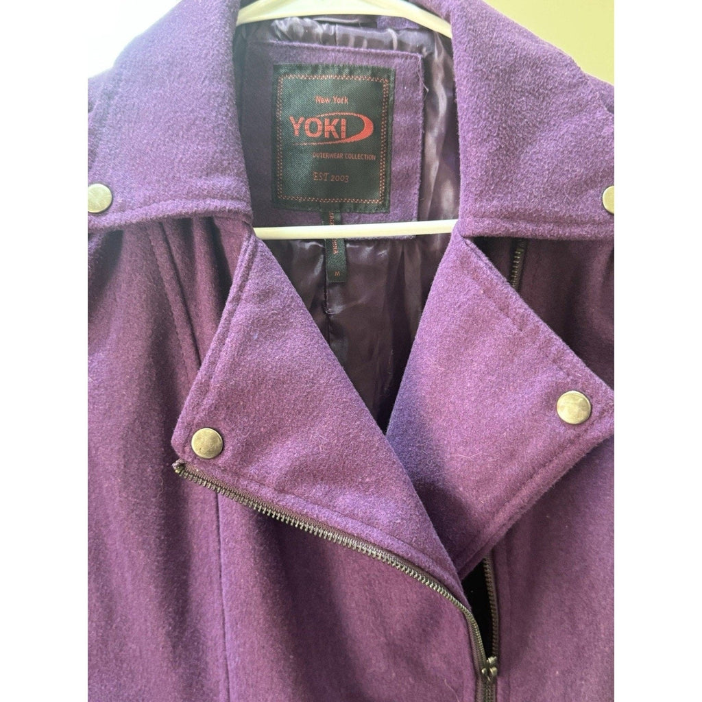 Yoki New York Women’s Purple Moto Jacket Size M Faux Wool Biker Style Zip Pocket