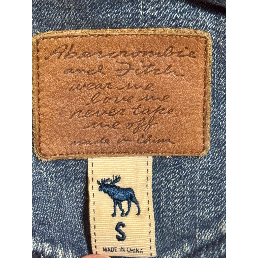 Vtg Abercrombie Fitch Indian Motorcycle Patch Denim Jacket Women S USA Flag Y2K