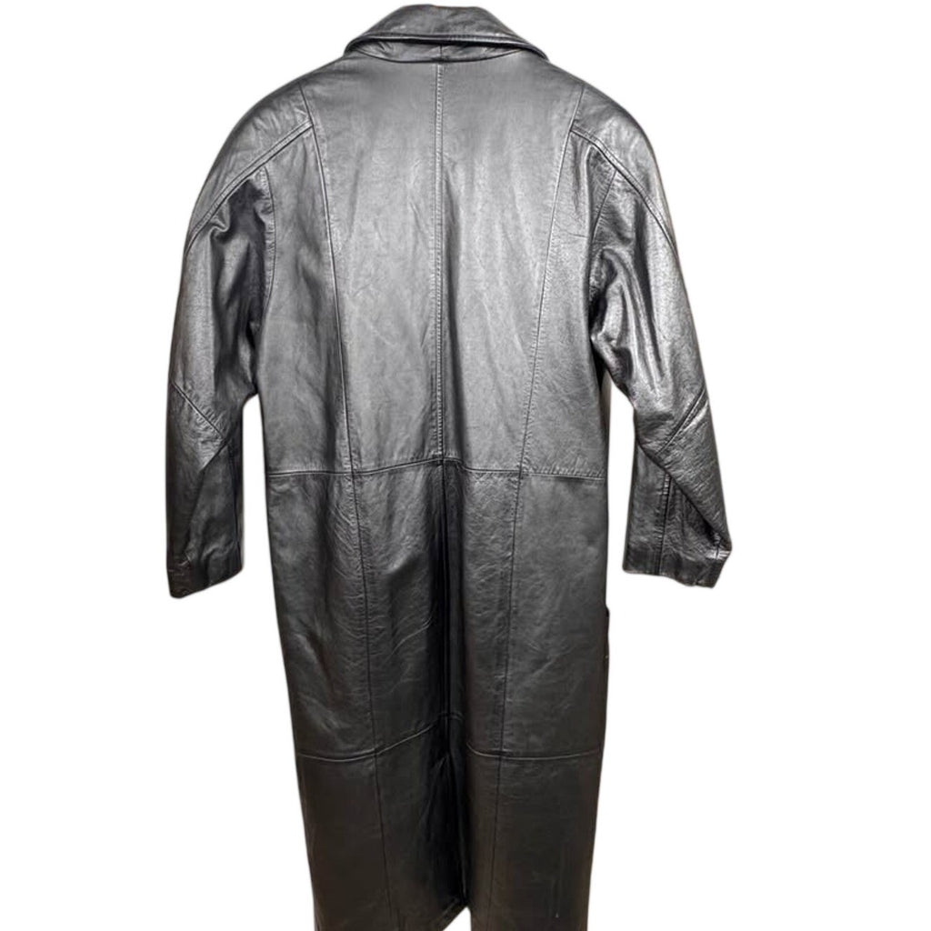 Vintage G-III Mens Black Genuine Leather Trench Coat Long Overcoat M