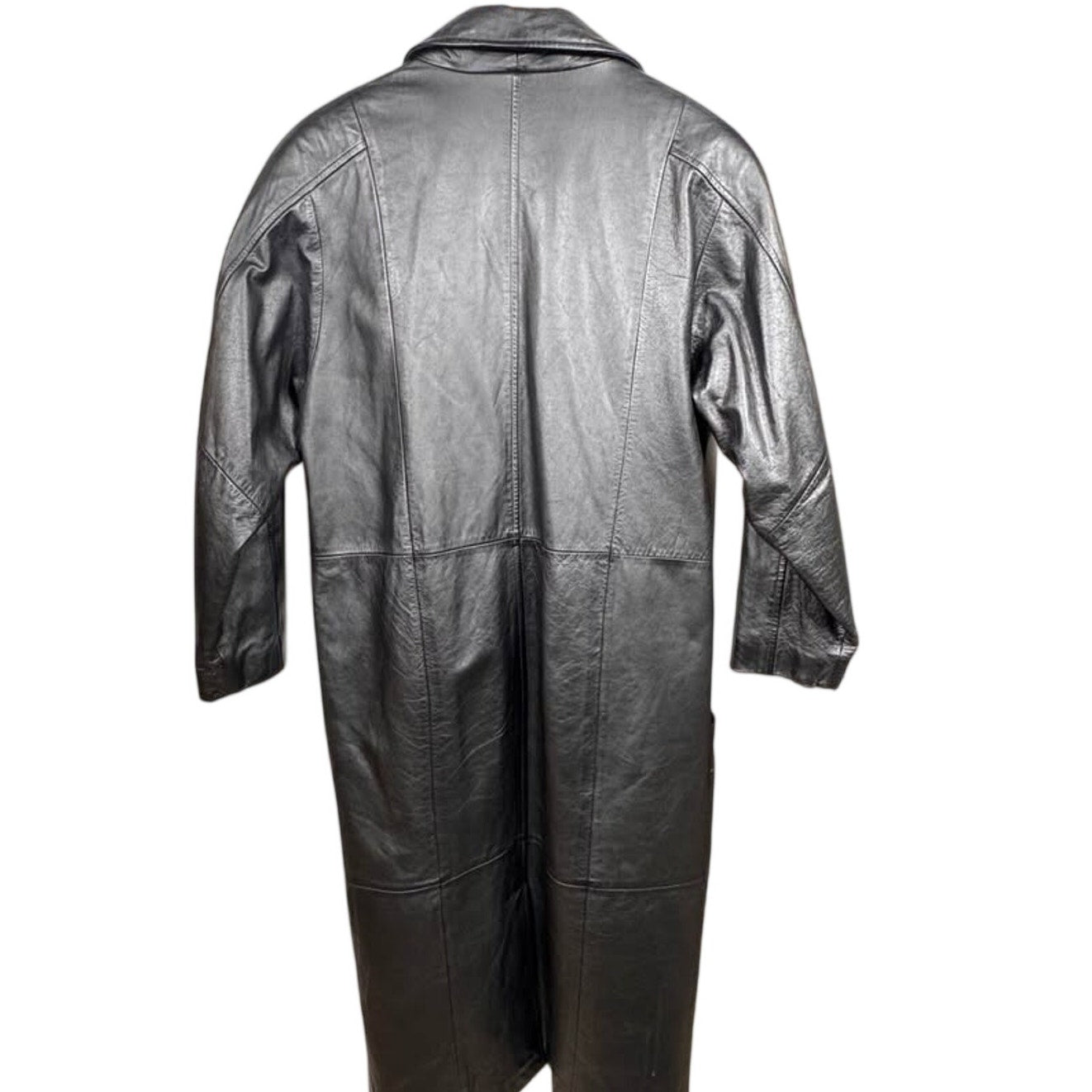 Vintage G-III Mens Black Genuine Leather Trench Coat Long Overcoat M