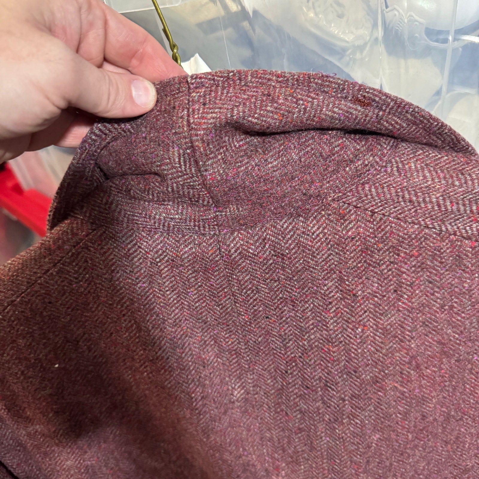 Vintage Burgundy Donegal Tweed Double Breasted Blazer Sport Coat Mens L XL 80s