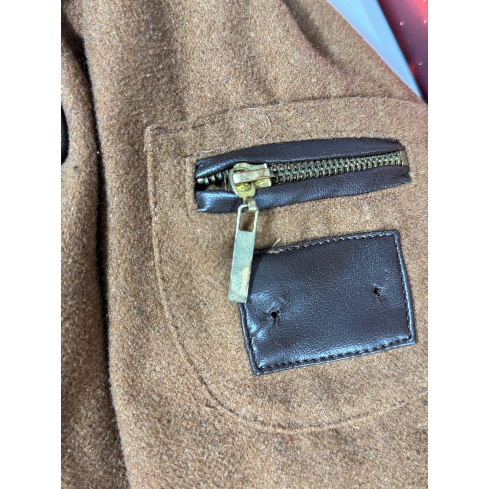 COOGI Wool Blend Toggle Duffle Coat Camel Brown Faux Fur Hood Womens Large 2012