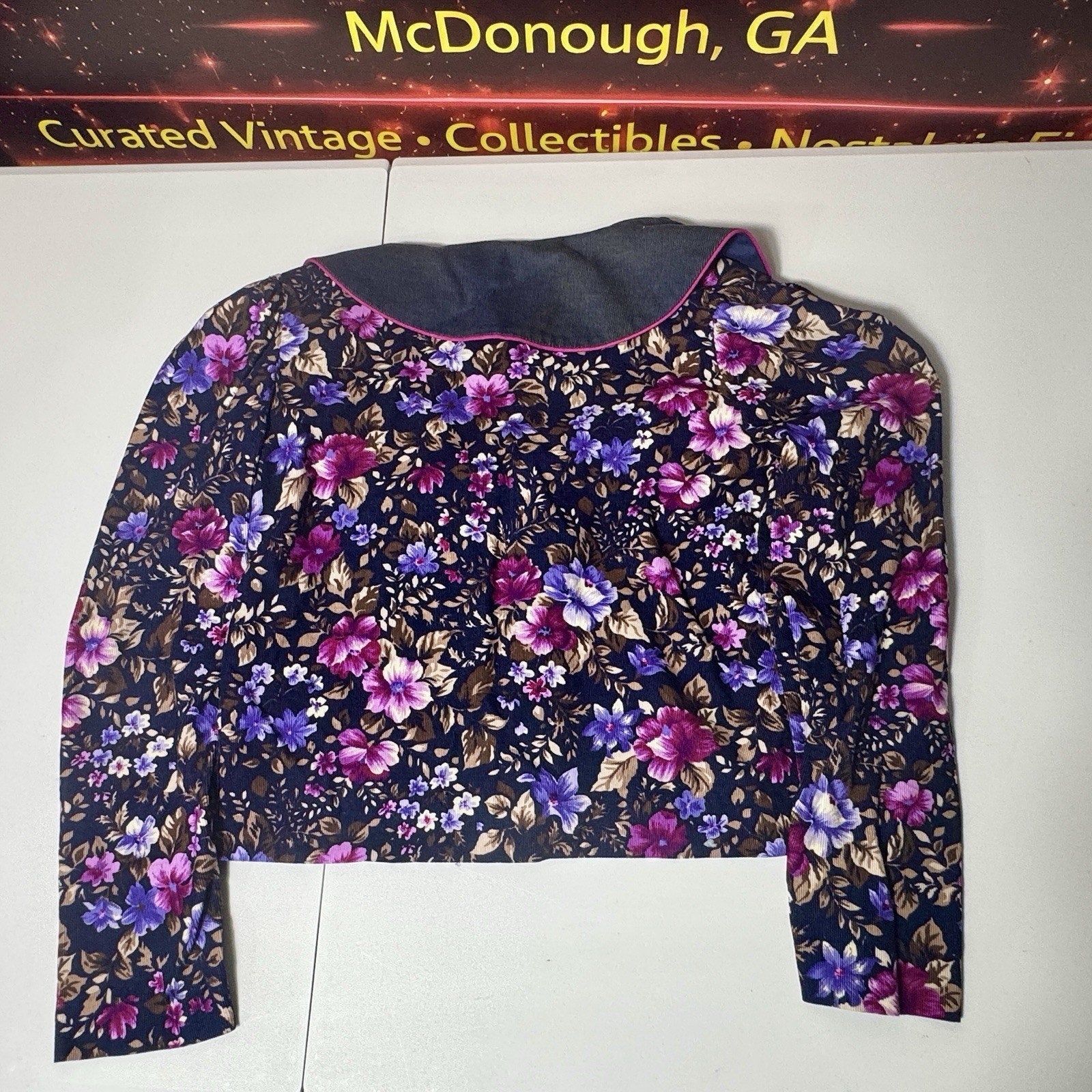 Vtg 1980s Picture Me Floral Cropped Blazer Small USA Cotton Secretary Grannycore