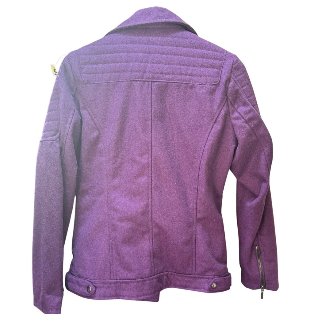 Yoki New York Women’s Purple Moto Jacket Size M Faux Wool Biker Style Zip Pocket
