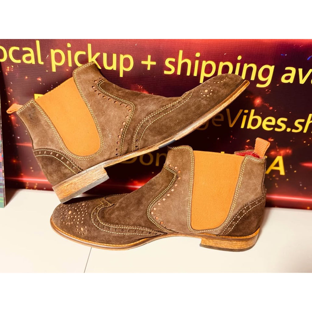 Stefano Castelli Brown Suede Wingtip Chelsea Boots Mens EU 45 US 12 Italy