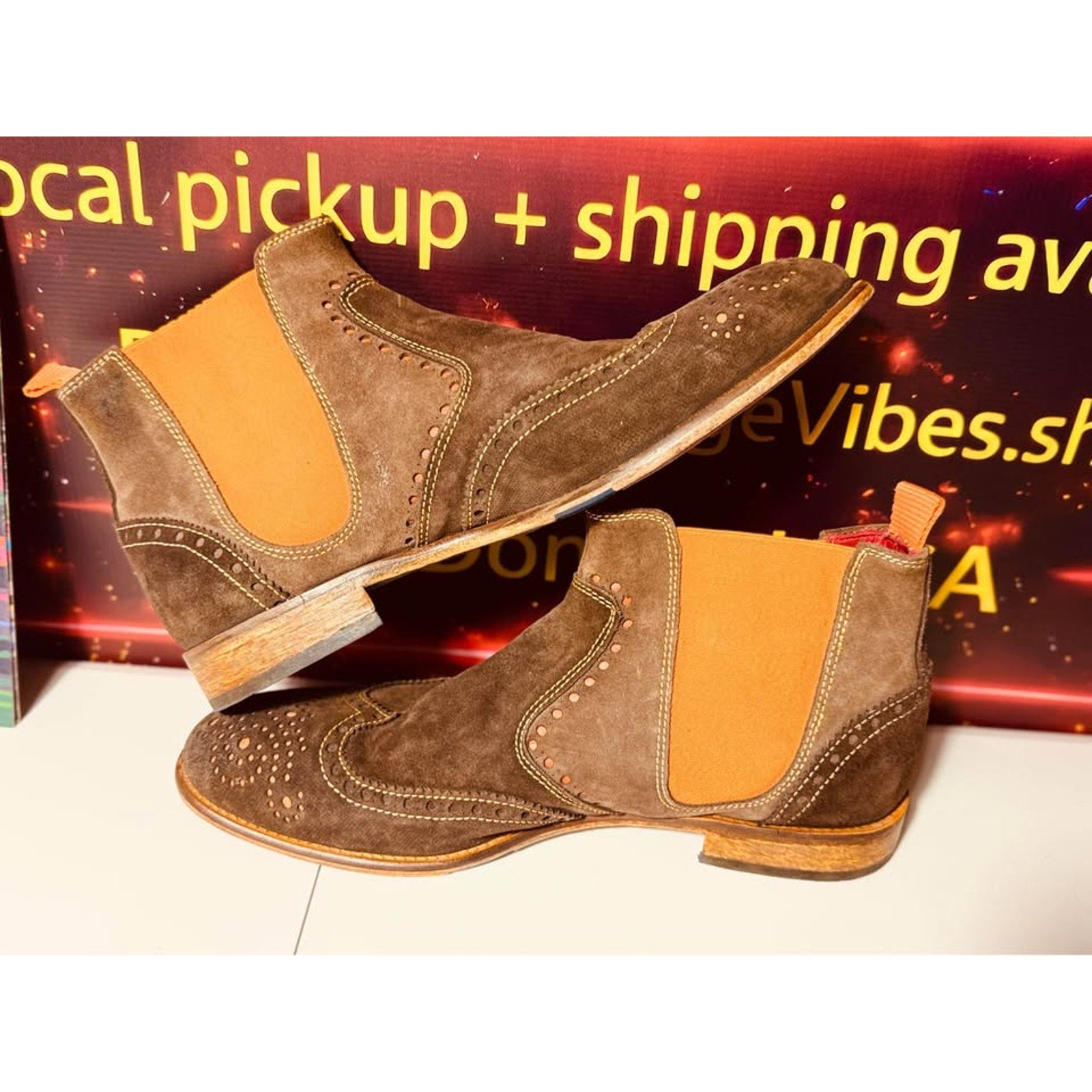 Stefano Castelli Brown Suede Wingtip Chelsea Boots Mens EU 45 US 12 Italy
