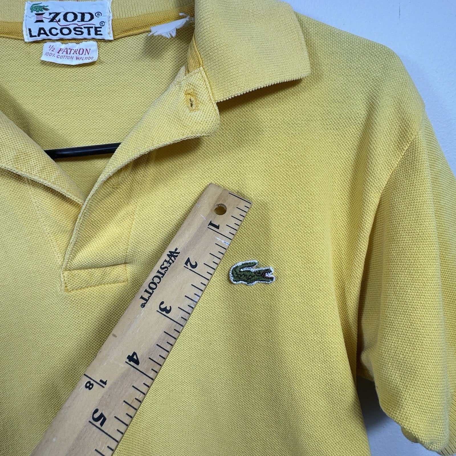 Vtg 60s-70s IZOD Lacoste Yellow Polo Shirt Crocodile Logo Cotton Mens Slim S XS
