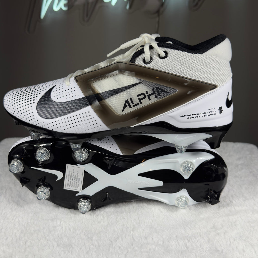 Nike Alpha Menace 4 Pro Football Cleats White Black HF4555-100 Sz 12.5