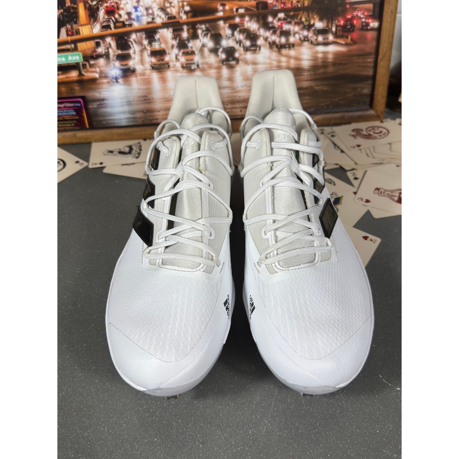 Adidas Adizero Baseball Cleats White Black Metal Spikes Men’s 14 SPG753001