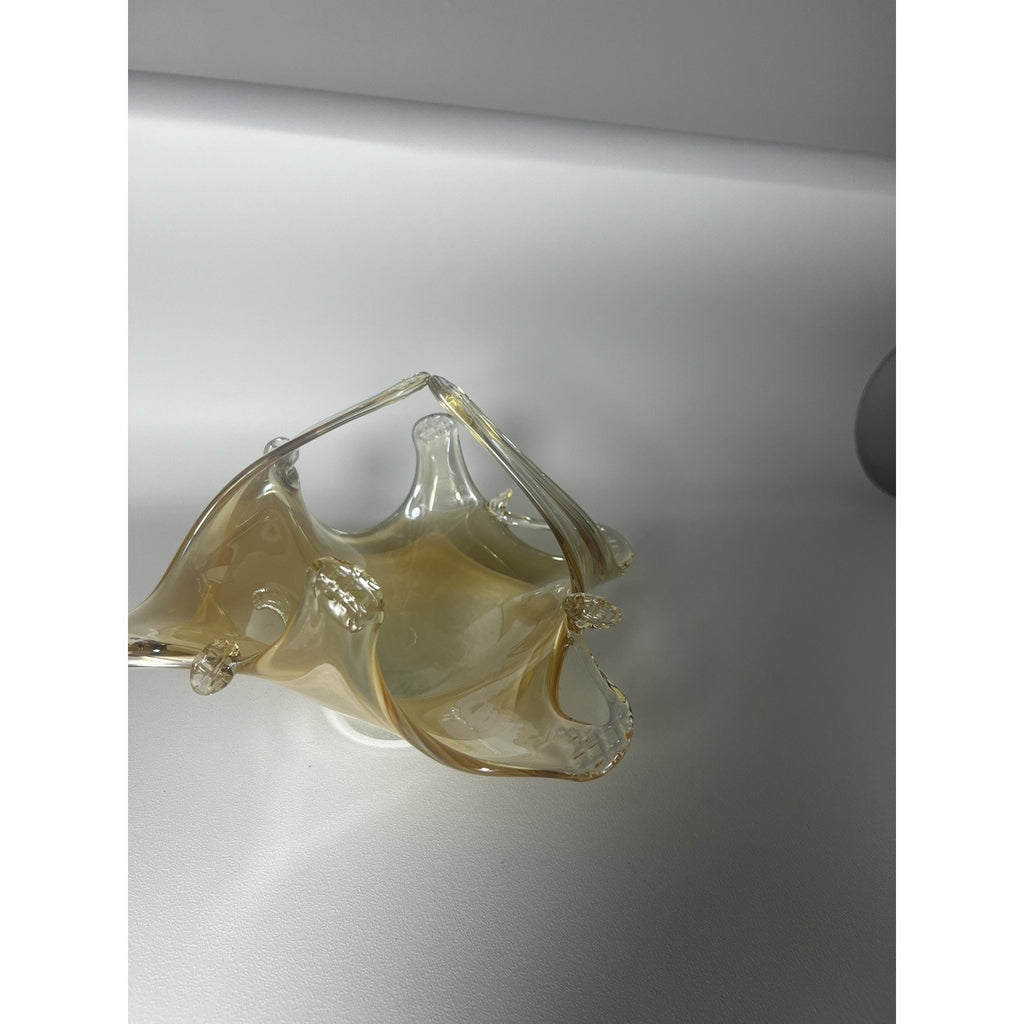 Lavorazione Arte Murano Glass Bowl made in Italy, Amber And gold