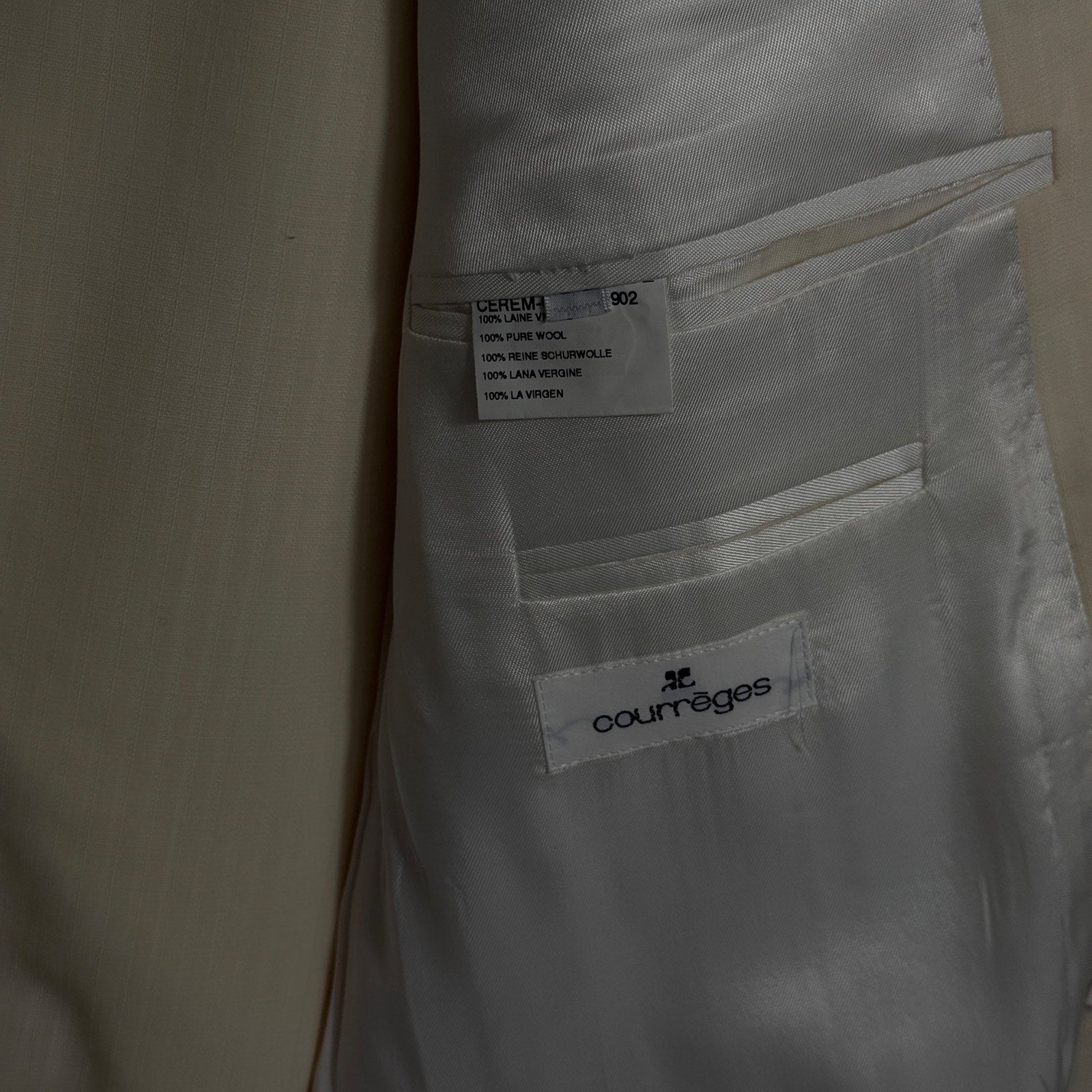 NWT Courrèges Homme Ivory Virgin Wool 2 Piece Suit EU 47 French Designer